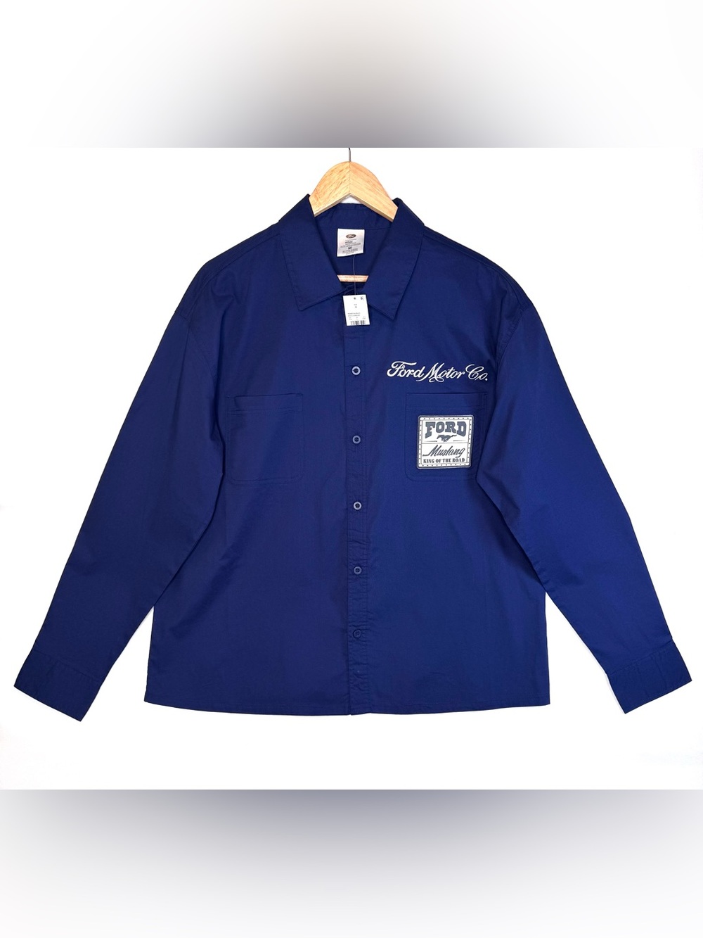 Ford Motor Co Long Sleeve Button Down Shirt men’s Sz M Blue patch embroidered